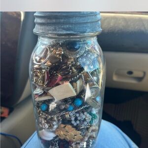 Vintage Jewelry Jar with Gold and Turquoise Accents